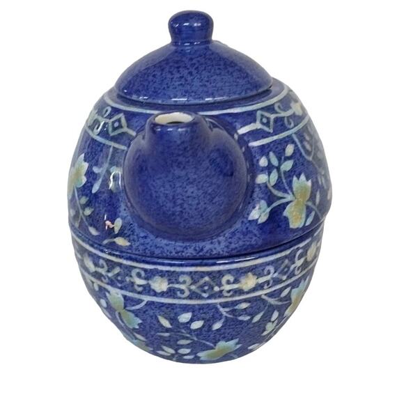 World Market Tea For One Blue Floral Ceramic Teapot/Cup Combo Stackable - Picture 3 of 14